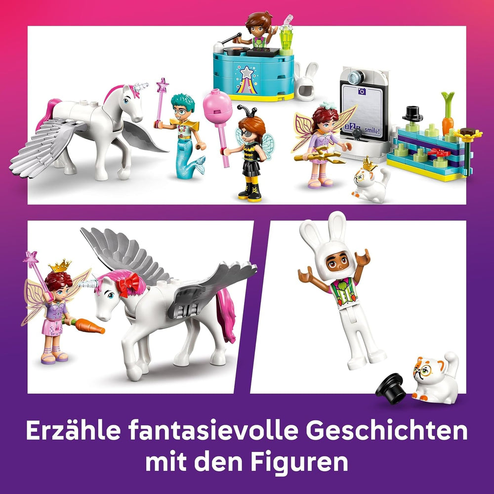 LEGO Friends Kostümparty mit Einhorn und Fee - Spielzeug für Mädchen ab 6 Jahren - Bühne, DJ-Pult, 4 Minipuppen, der Katze Churro und Einer Pferdefigur sowie lustigem Zubehör - Geschenkidee - 42661