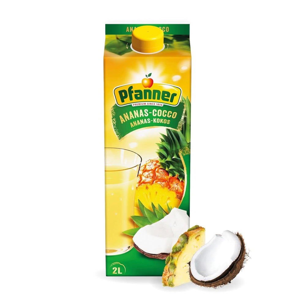 Pfanner Jus de pomme trouble 100% naturel (1 x 2 litres) - Pommes directement pressées - Jus de fruits sans sucre ajouté Boissons sans alcool Naty Shop 2 litres Ananas et Noix de Coco
