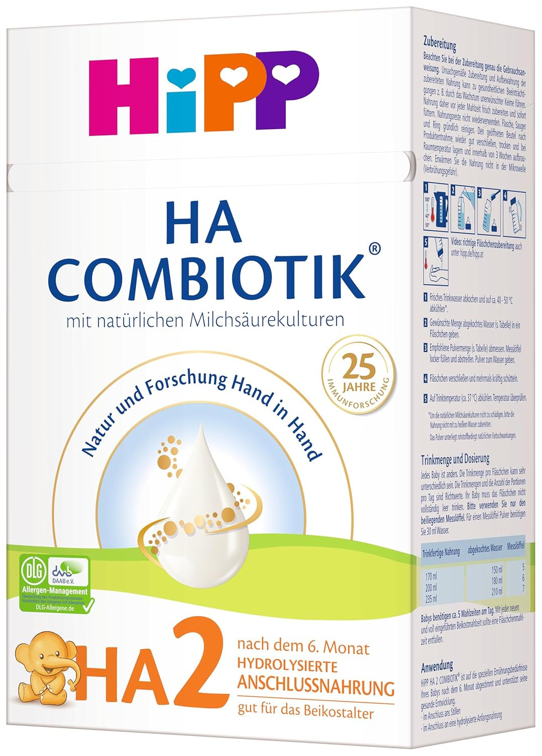 HiPP HA 2 Combiotik (4 x 600g) - Formule de suite après 6 mois, avec cultures naturelles d'acide lactique, fibres alimentaires précieuses (GOS), oméga-3, protéines hydrolysées pour un système immunitaire sensible