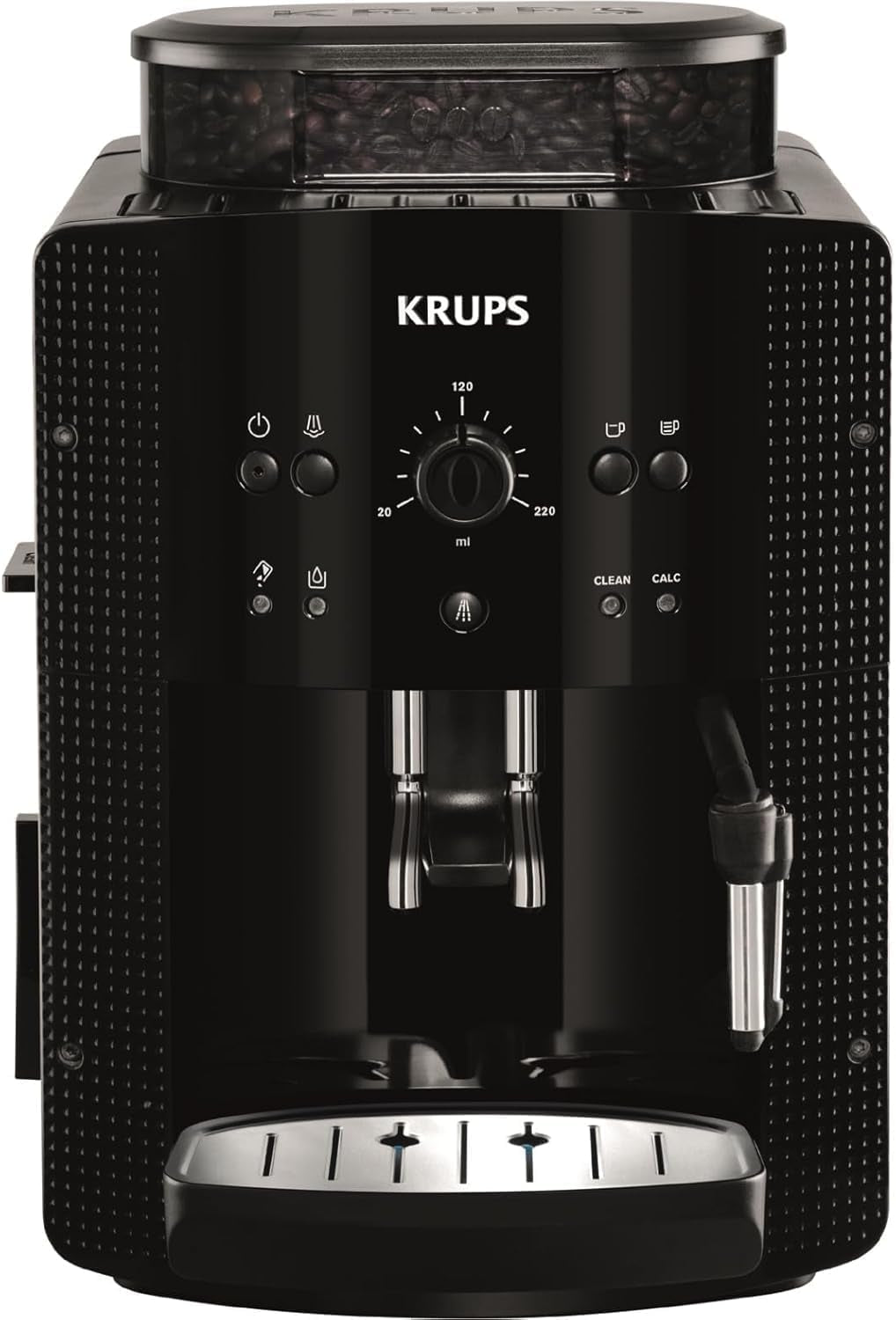 Machine à expresso automatique KRUPS Arabica Picto, design compact, facile à utiliser, commande rotative intuitive réglable, mousseur à lait, fonction 2 tasses, machine à expresso, noir, EA810870