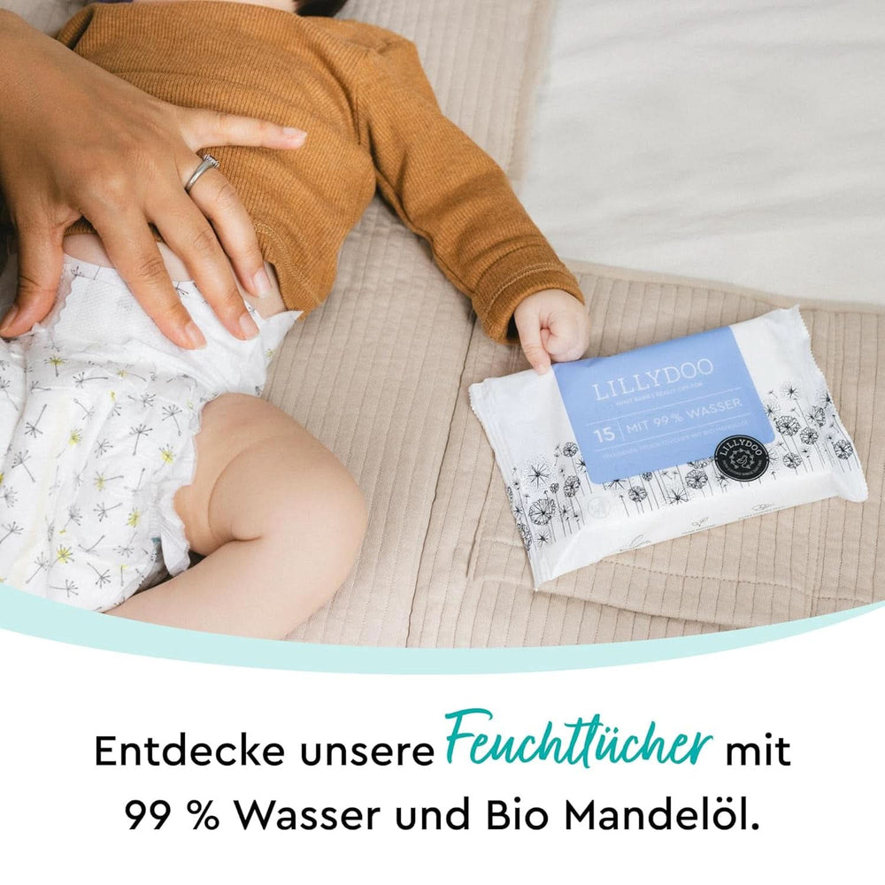 LILLYDOO Baby Feuchttücher Mit 99% Wasser, 10 X 15 Stück (150 Feuchttücher), 100% Plastikfreies Tuch, Ohne Parfüme & Mild Wie Watte Und Wasser (FSC Mix) Lingettes humides pour bébé Naty Shop