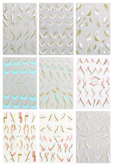 JMEOWIO Nagelsticker Französische Tipp 9 Blatt Nail Art Sticker Selbstklebend Nagelaufkleber Glitzer Wellenlinie Dekoration Nageldesign Zubehör