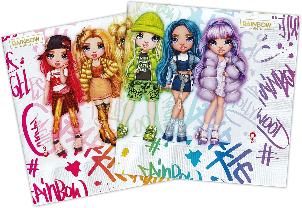 - Serviettes en papier compostables Rainbow High (33 X 33 Cm, double toile), 20 pièces, multicolores, 24070