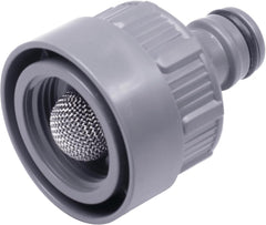 Raccord de robinet Gardena avec arrêt d'eau, sortie d'eau : raccord pour bouchon d'eau (code article 8254), sortie d'eau (code article 8250, 8266), partie du système de tuyauterie (05327-20), gris