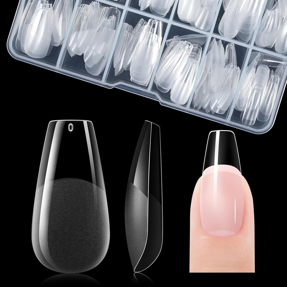 Gelike EC Lot de 120 faux ongles carrés extra courts en résine PMMA pré-polie pour femme, salon, 12 tailles