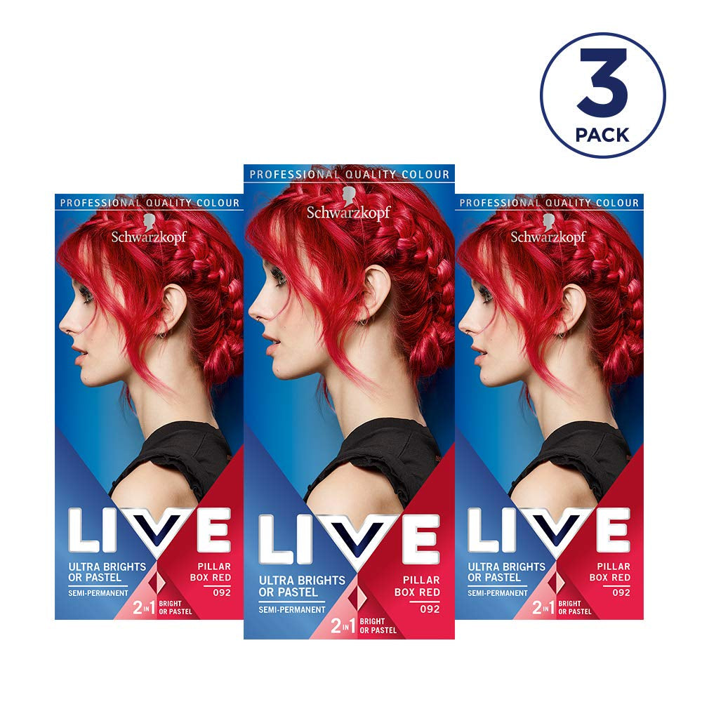 Teinture capillaire Live ultra brillante ou rouge pastel 3 pièces couleur semi-permanente dure jusqu'à 15 lavages - 092 Pillar Box Red Naty Shop Hair Dye