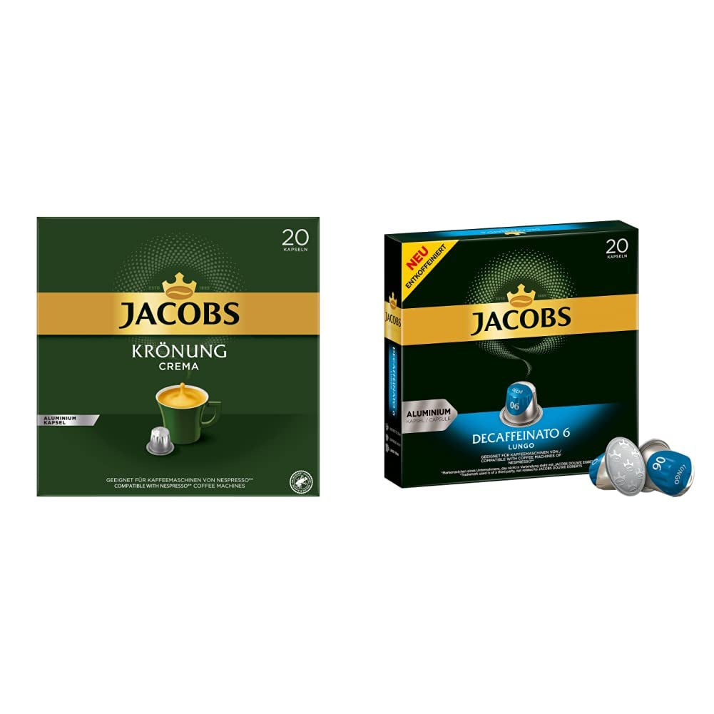 Jacobs Kaffeekapseln Krönung Crema, 10er Pack, 10 x 20 Getränke, 1040 g & Kaffeekapseln Lungo Decaffeinato- Intensität 6-200 Nespresso compatible Kapseln, 10er Pack, 10 x 20 Getränke