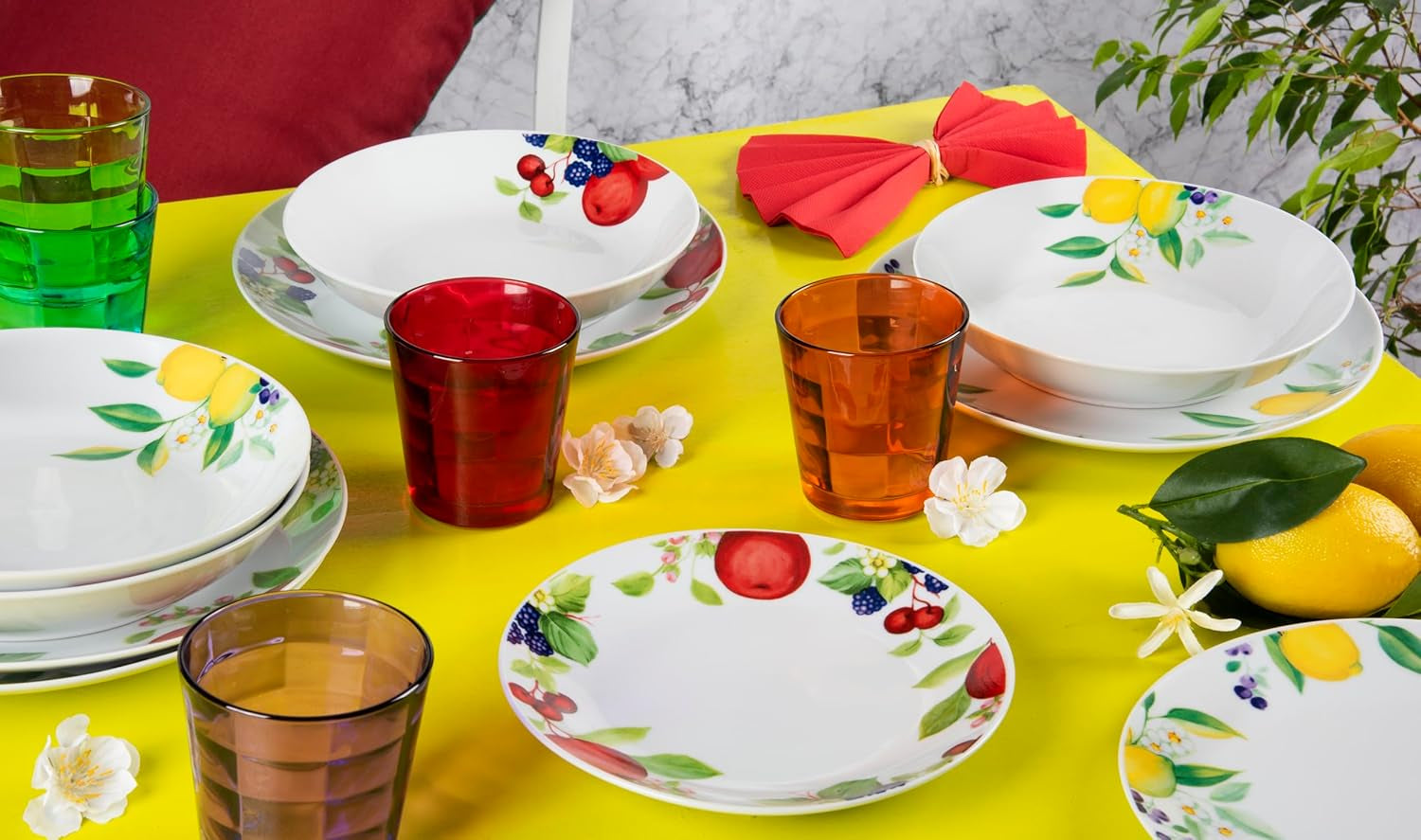 Excelsa Lemon service de table, 18 pièces, porcelaine, blanc/citron