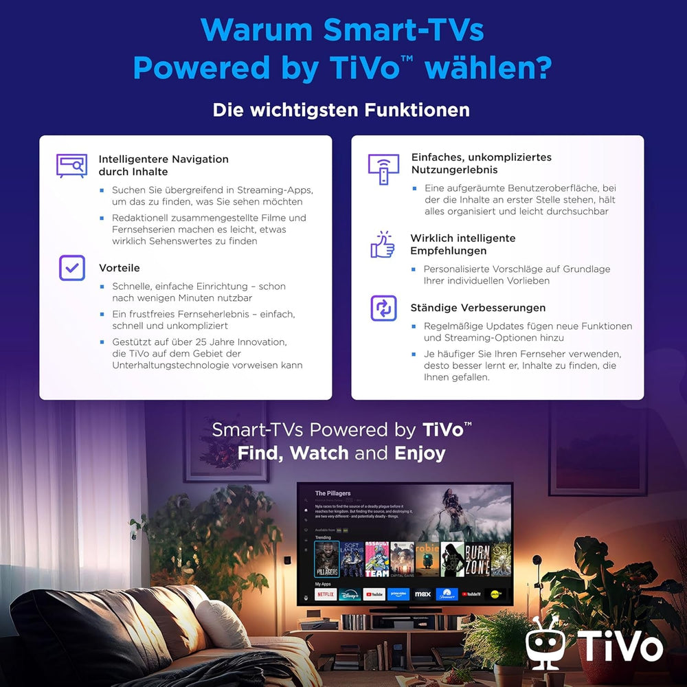 Televizor inteligent JVC de 32 de inci, cu tehnologie TiVo (Full HD, HDR, tuner triplu, 6 luni HD+ inclus) LT-32VF5355W