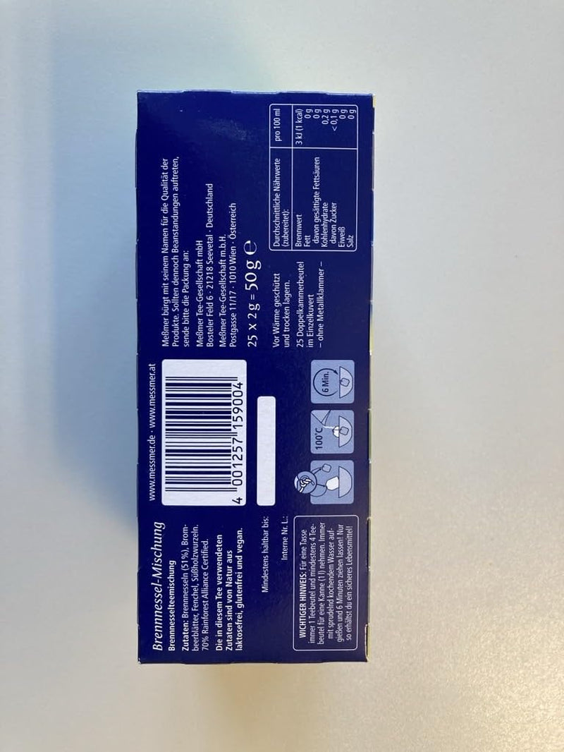 Mélange d'orties Meßmer | 25 | Sachets de thé | Végétalien | Sans gluten | Sans lactose