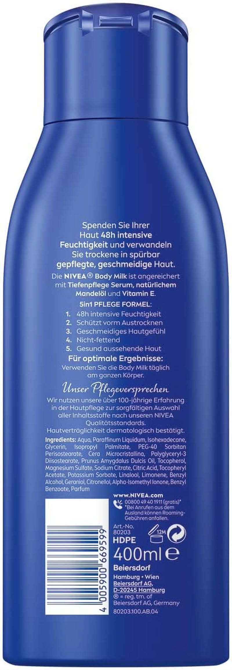 NIVEA Rich Body Milk, crème corporelle nourrissante intensive à l'huile d'amande, 400 ml Douche et bain Naty Shop