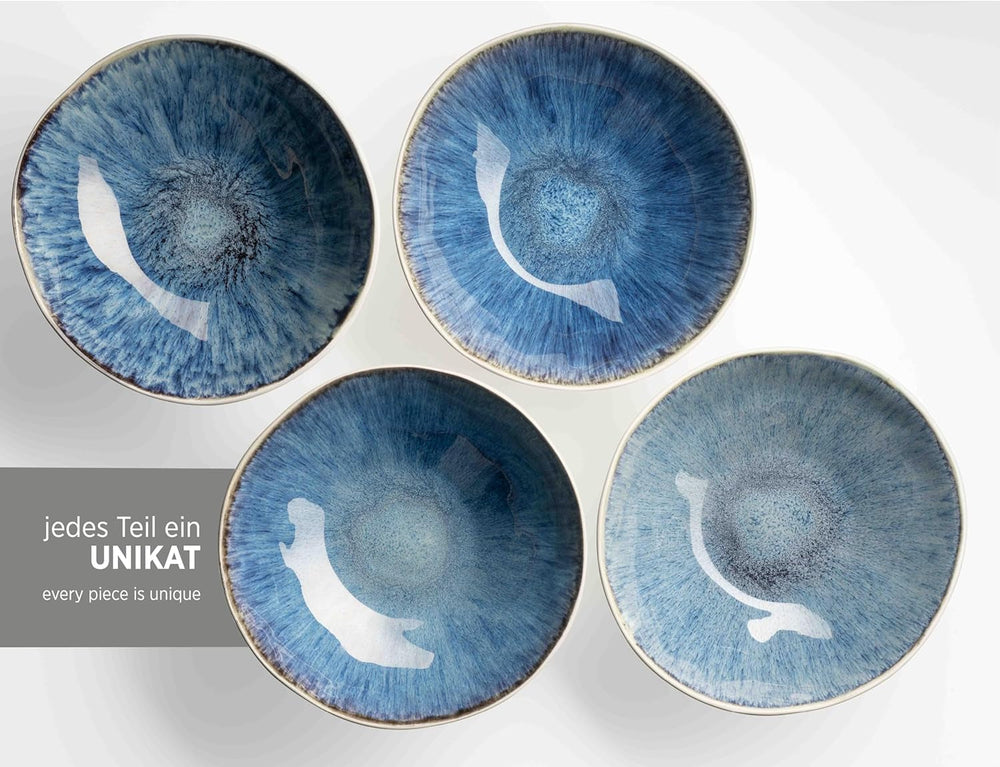 MÄSER 934092 Serie Frozen, Set de vaisselle en céramique pour 4 personnes, 16 pièces Kombiservice avec formes organisées, Service de table bleu, Steinzeug, Dunkelblau Ensembles de vaisselle Naty Shop