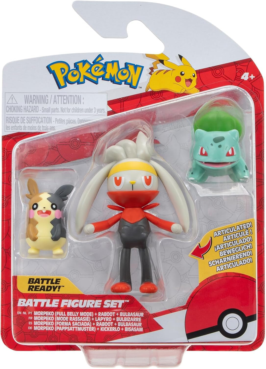 Pokémon PKW3057 Ensemble de figurines de combat-Piepi, Tanhel, Lauchzelot Figurines d'action Naty Shop Morpeko, Bisasam, Kickerlo