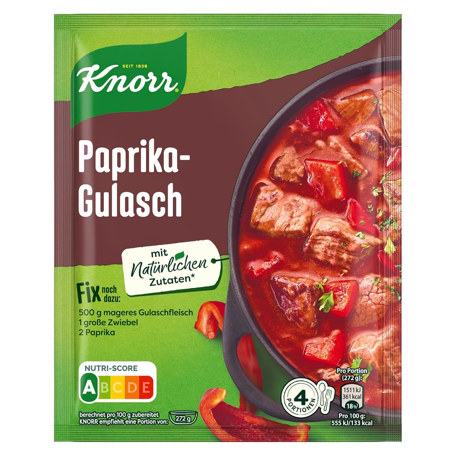 Knorr Fix Würzmischung Paprika-Gulash pour un leckeres Fleischgericht avec des ingrédients naturels 4 portions