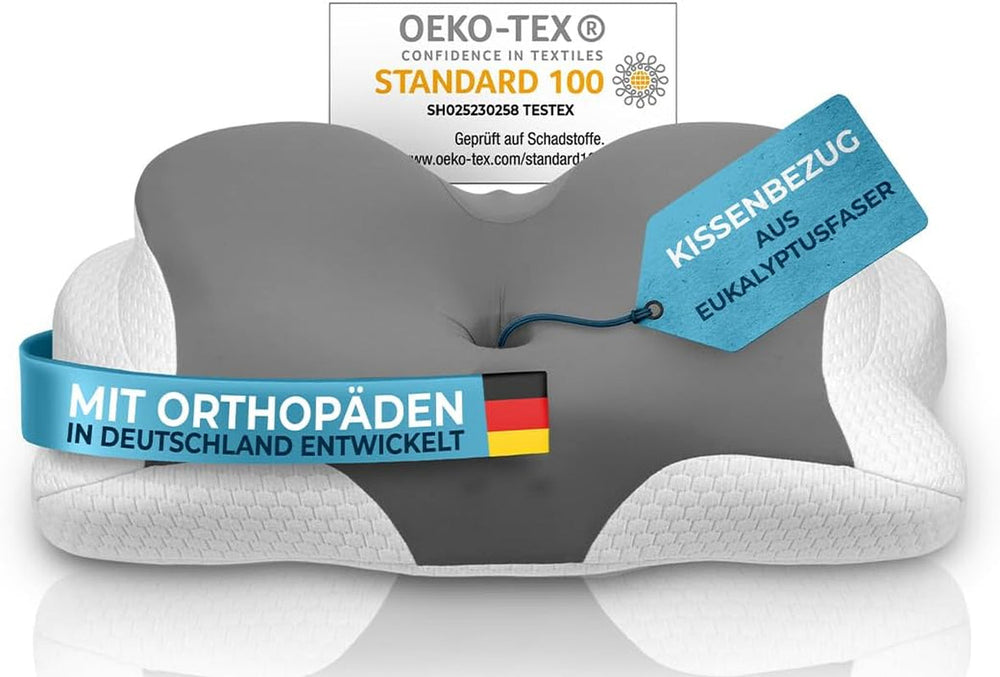 Oreiller orthopédique [Nominé au Prix de l'innovation pour l'ergonomie] Oreiller pour douleurs cervicales en mousse à mémoire de forme | Oreiller de soutien cervical ergonomique, oreiller de couchage latéral gris, oreillers cervicaux orthopédiques Naty Shop gris Kissenbezug [Version:Allrounder]