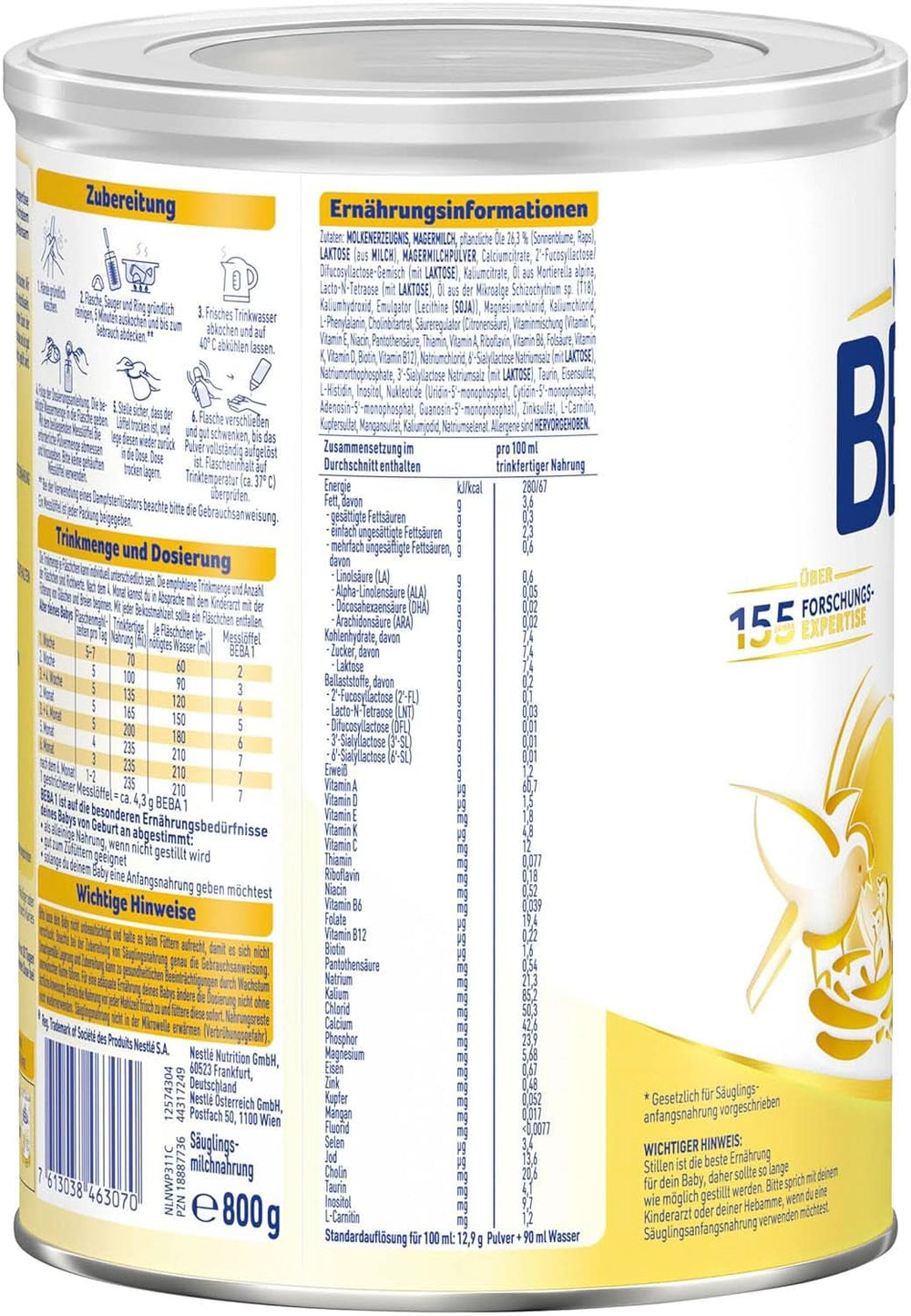 BÉBÉ 1 lait initial dès la naissance, uniquement lactose, sans huile de palme, paquet 3 (3 x 800 g) Mère et Enfant Naty Shop