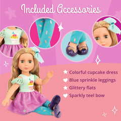 Glitter Girls - Sashka - 36 cm Bewegliche Modepuppe - Cheveux blonds et cheveux verts - Cupcake-Kleid mit Haarschleife - Glitzerschuhe & Gepunktete-Leggings - 3 ans +