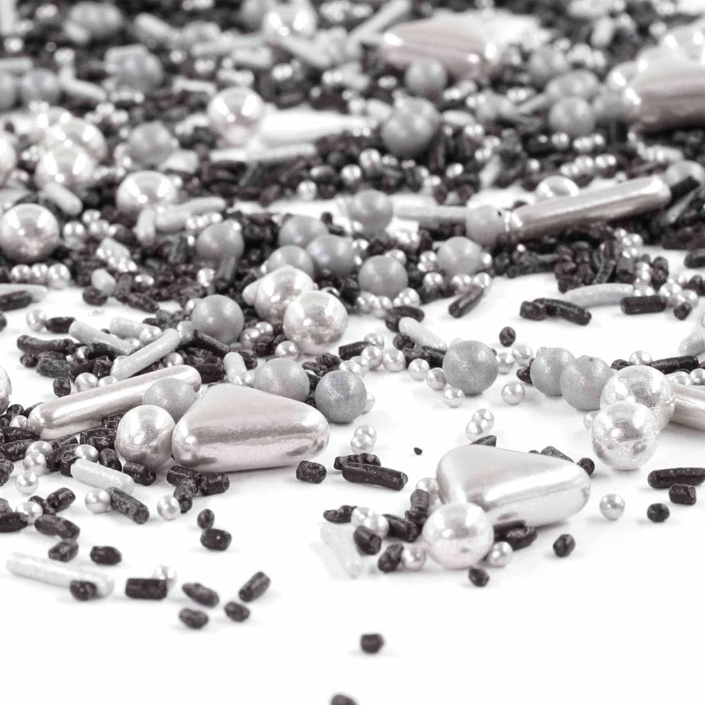 Streusel Glück Black Beauty, Mix Sprinkles Argent - Noir, 90 grammes Sprinkles Naty Shop
