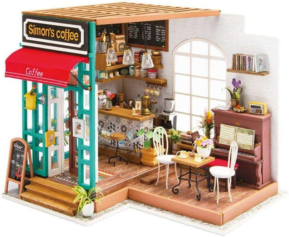 Robotime DG109 Rolife Simon's Cafe Maison de poupée miniature en contreplaqué et plastique, taille : 23 x 19 x 19 cm, 203 pièces Naty Shop Dollhouses multicolore