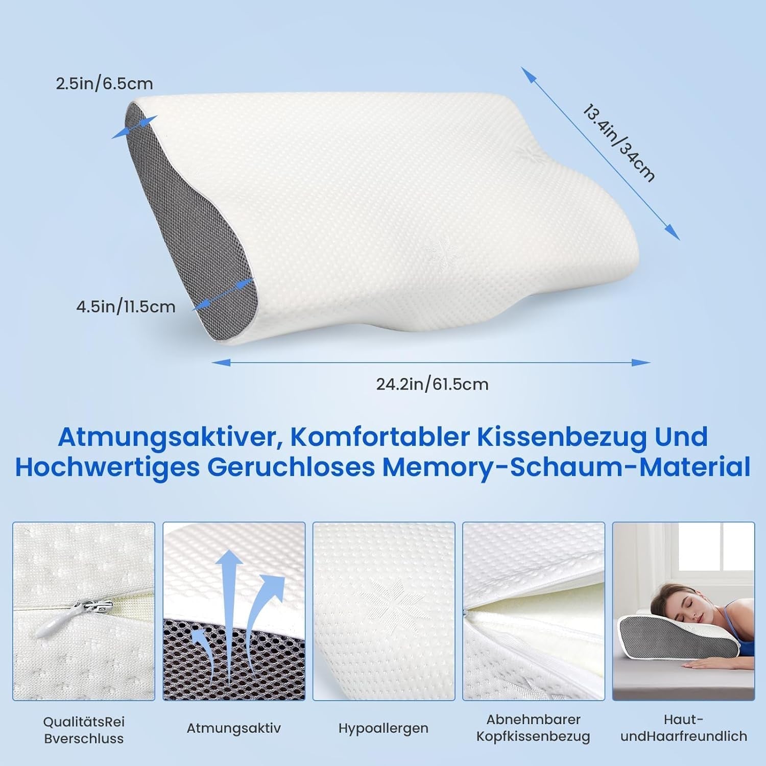 PHYSEN Oreiller orthopédique Oreiller Cervical, Oreiller de Soutien du Cou, Oreiller en Mousse à Mémoire de Forme, Oreiller Ergonomique pour Douleurs Cervicales Oreiller de Couchage Oreiller Anti-Ronflement pour Côtés, Dos et Abdomen (62 * 34 * 11 6.5CM) Oreillers orthopédiques cervicaux Naty Shop