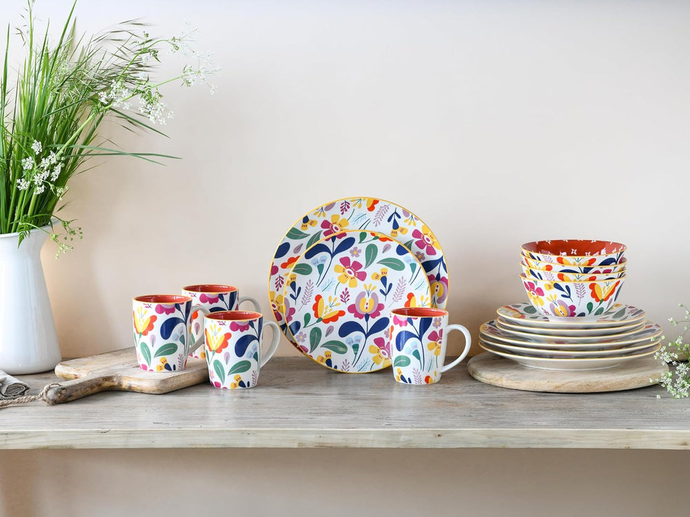 CreaTable, 17407, série Folklore, service de table 16 pièces pour 4 personnes, service combiné en porcelaine, passe au lave-vaisselle et au micro-ondes, fabrication de qualité