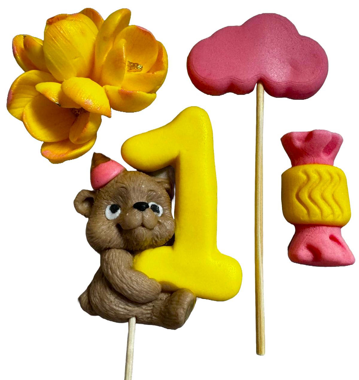 Set 4 decoratiuni comestibile din zahar, 1 AN Decoratiuni din Pasta de Zahar Naty Shop