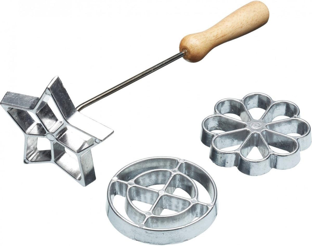 KitchenCraft Home Made Rosette Set 3 Pièces Gaufrier Décorations de Gâteaux Emporte-pièces Cercle/Fleur/Étoile Emporte-pièce Aluminium Argent 28 x 28 x 30 cm