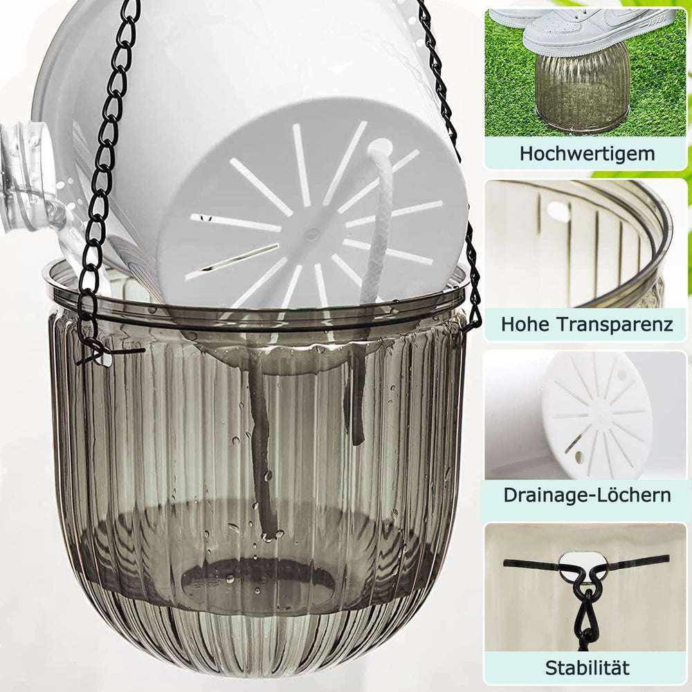 Lot de 2 jardinières suspendues à arrosage automatique, pot de fleur suspendu d'intérieur de 16,5 cm avec 3 crochets et trous de drainage pour une utilisation intérieure et extérieure, plafond, balcon et décoration murale (gris)