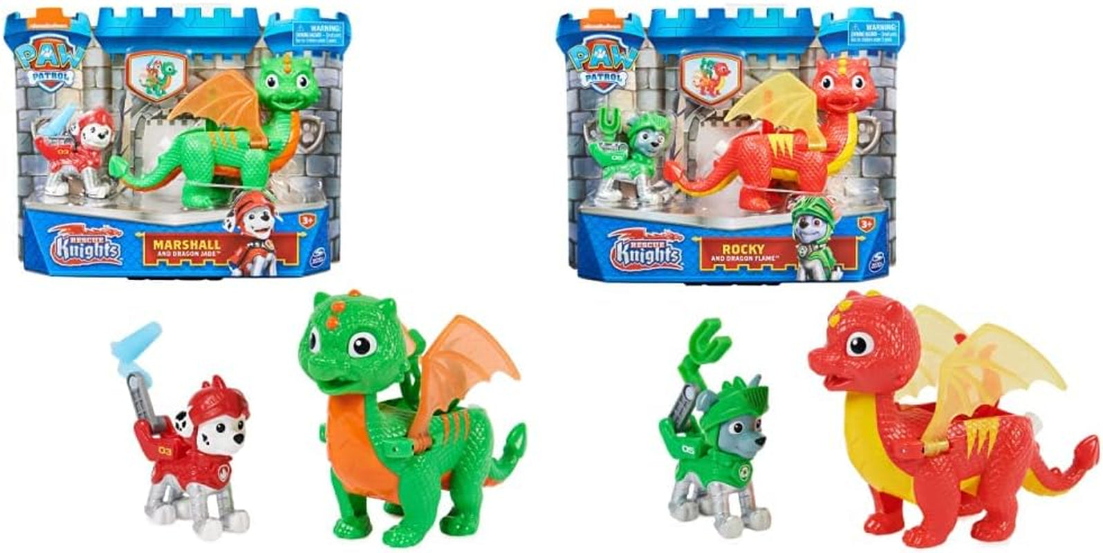 Paw Patrol Rescue Knights Rubble et Dragon Blizzie Ensemble de figurines d'action Jouet adapté aux 3 ans et plus Figurines d'action Naty Shop Rocky et Dragon Flame Marshall Pack
