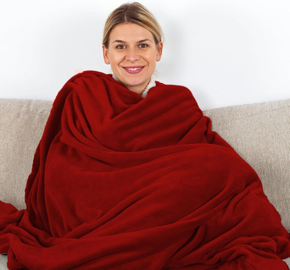 Couverture douillette Komfortec 150X200 Cm, couverture polaire moelleuse certifiée Oeko-Tex, couverture sherpa chaude pour le canapé, couverture épaisse pour le canapé, bordeaux Lits et couvertures Besuche den Komfortec-Store