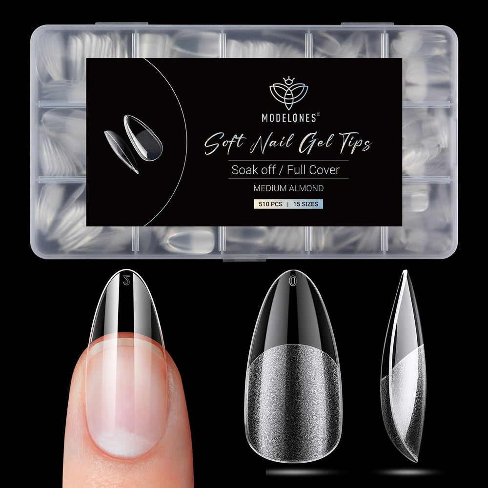 Modelones Nail Tips 510 pièces – Ensemble de pointes d'ongles à couverture complète, ensemble de pointes en gel, pointes d'ongles en résine PMMA pré-polonées, ongles artificiels à coller sur Nail Art DIY, Squoval court