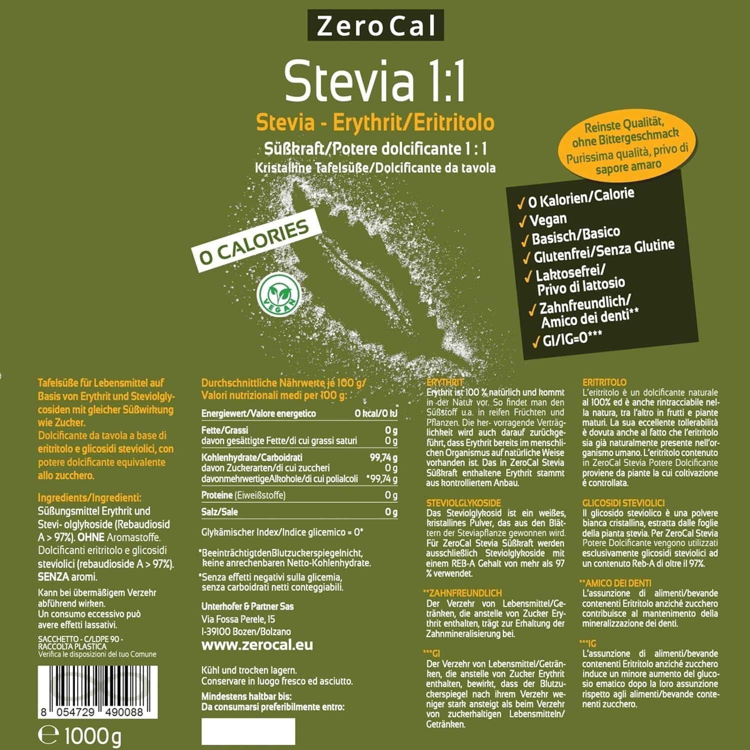 Stevia 1:1 (Erythrit - Stevia) - Natürlicher Zuckerersatzstoff, 1000 G Édulcorants Naty Shop