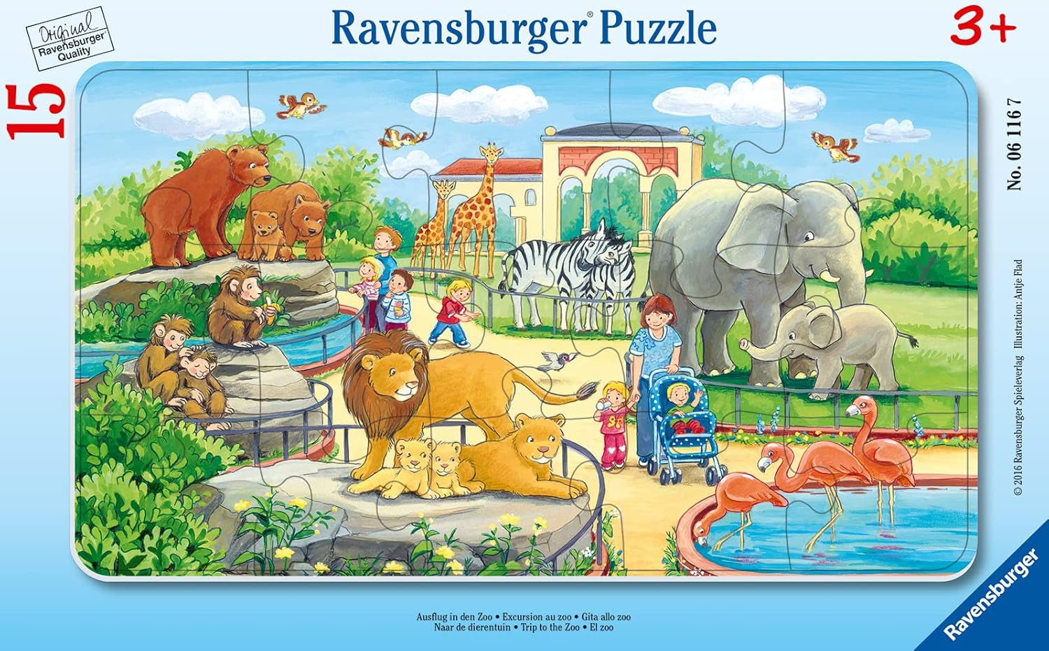 Ravensburger Puzzle pour Enfants - 06116 Zoo Trip - Cadre de Puzzle 15 pièces pour Enfants à partir de 3 Ans Puzzle Naty Shop Single