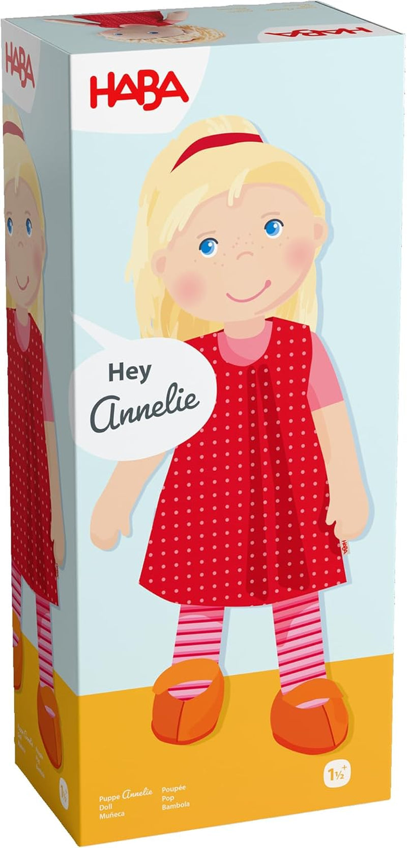 HABA 302108 - Poupée Annelie, poupée en tissu avec vêtements et cheveux, 30 cm, jouet à partir de 18 mois, rouge Poupées Naty Shop