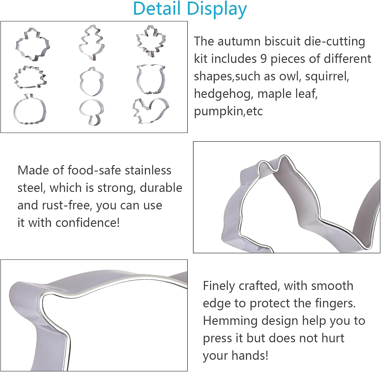 9pcs Herbst Ausstechformen Erntedankfest Ausstecher Blätter Keksausstecher Edelstahl DIY Plätzchenausstecher mit Ahornblatt Eichenblatt Eichhörnchen Eichel Igel Kürbis für Keks Fondant Backen