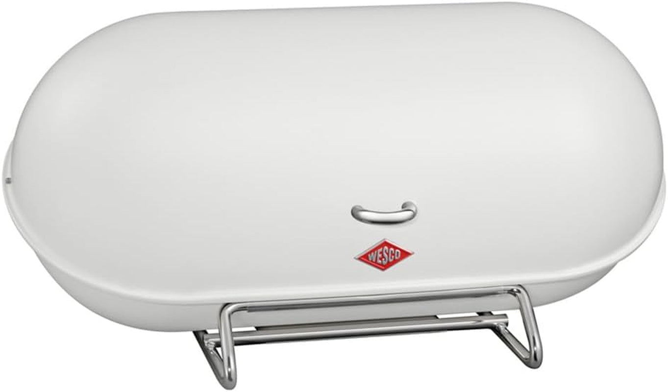 WESCO Breadboy Boîte à pain avec couvercle à charnière sans hochet, rouge, tôle d'acier enduite de poudre, trous d'aération et poignée robuste Naty Shop Blanc mat