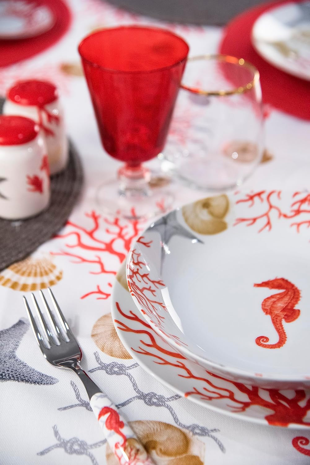 Service de table Excelsa Coral, 18 pièces, porcelaine, rouge