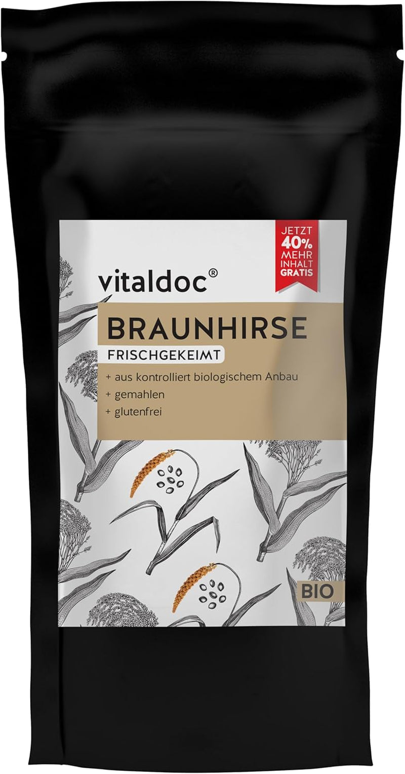 vitaldoc© | Millet brun bio fraîchement germé 250g + 100g | Aliments crus | Sans gluten | Végétalien | Biologique | Riche en silicium naturel | Qualité