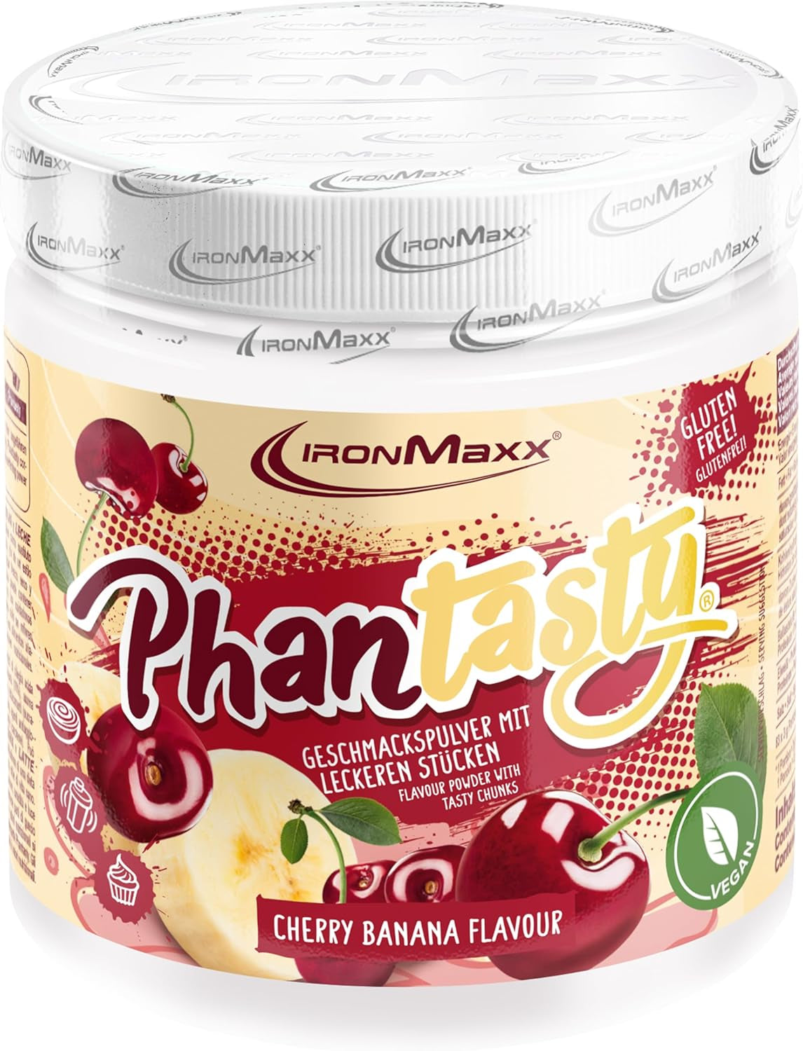 Ironmaxx Phantasty - Pêche crémeuse Dose de 250G | Vegan Geschmackspulver Mit Echten Frucht-Oder Nussstückchen | Perfekter Zuckerersatz Édulcorants Naty Shop 250 G (1Er Pack) Cerise Banane