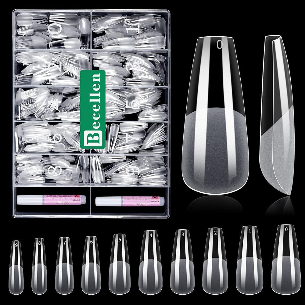 Becellen 500pcs Conseils d'ongles artificiels, Conseils d'ongles en gel souple, Couverture complète, Conseils d'ongles en gel, Ongles artificiels pré-polis, Ensemble de colle DIY Nail Art (Amandes)