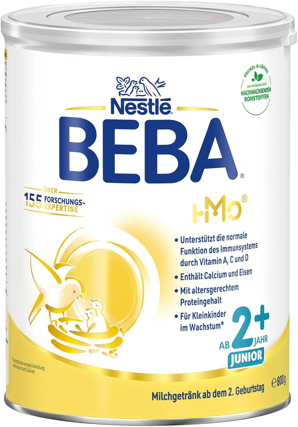 Nestlé BEBA Junior 2+, à partir du 2ème anniversaire, nourriture pour bébé avec HMO 2'-FL, uniquement du lactose, sans huile de palme, pack 3 (3 x 800g) Mère et Bébé Naty Shop