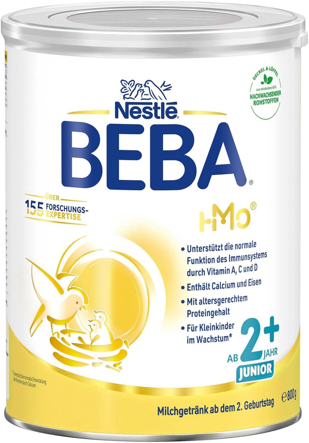 Nestlé BEBA Junior 2+, à partir du 2ème anniversaire, nourriture pour bébé avec HMO 2'-FL, uniquement du lactose, sans huile de palme, pack 3 (3 x 800g) Mère et Bébé Naty Shop