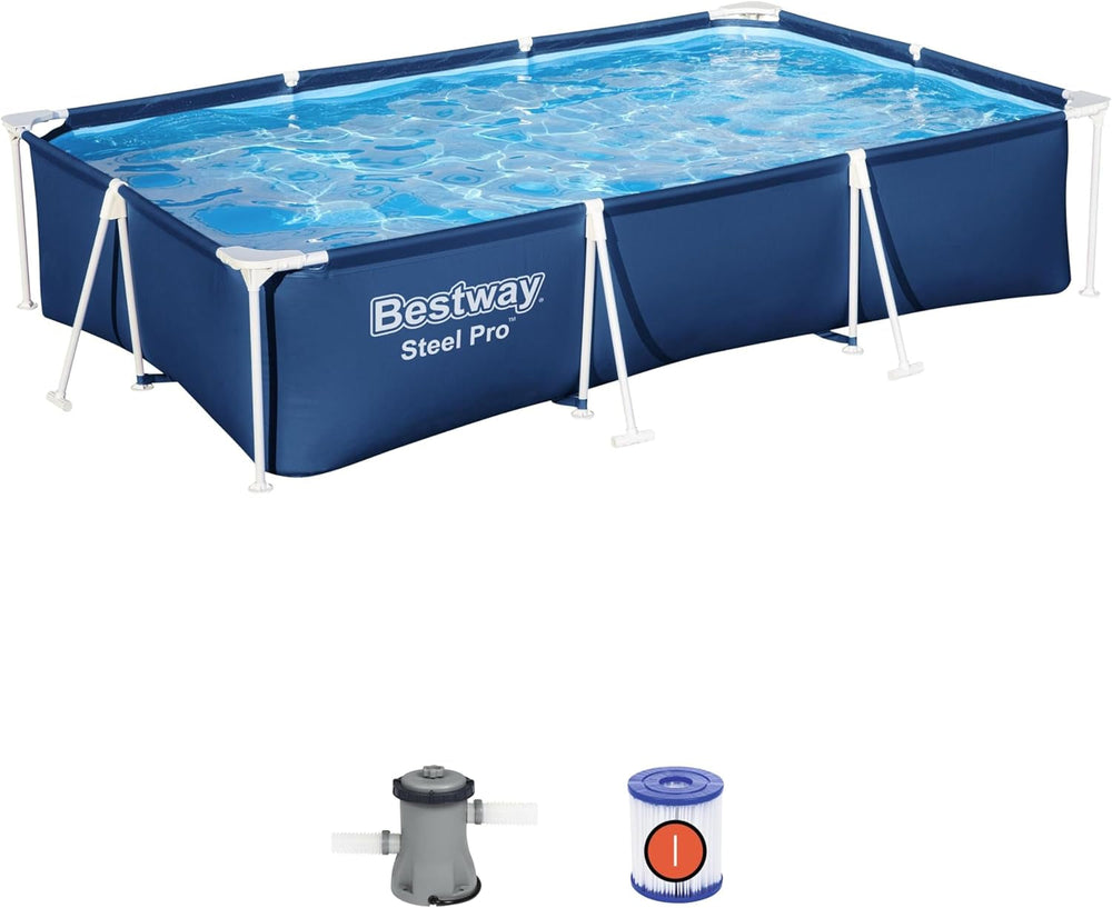 Set piscină Bestway Steel Pro, dreptunghiulară, 3,00 m x 2,01 m x 66 cm, albastră