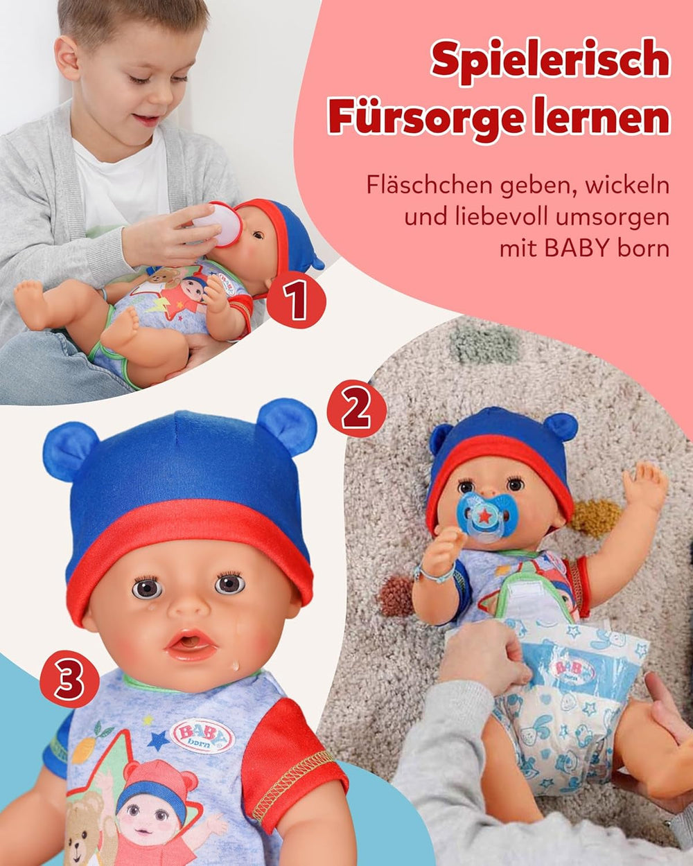 BABY Born Jonas - 43 cm große Babypuppe - 10 Funktionen inkl. Accessoires & Strampler - Funktioniert komplett ohne Batterien - Geeignet für Kinder ab 3 Jahren