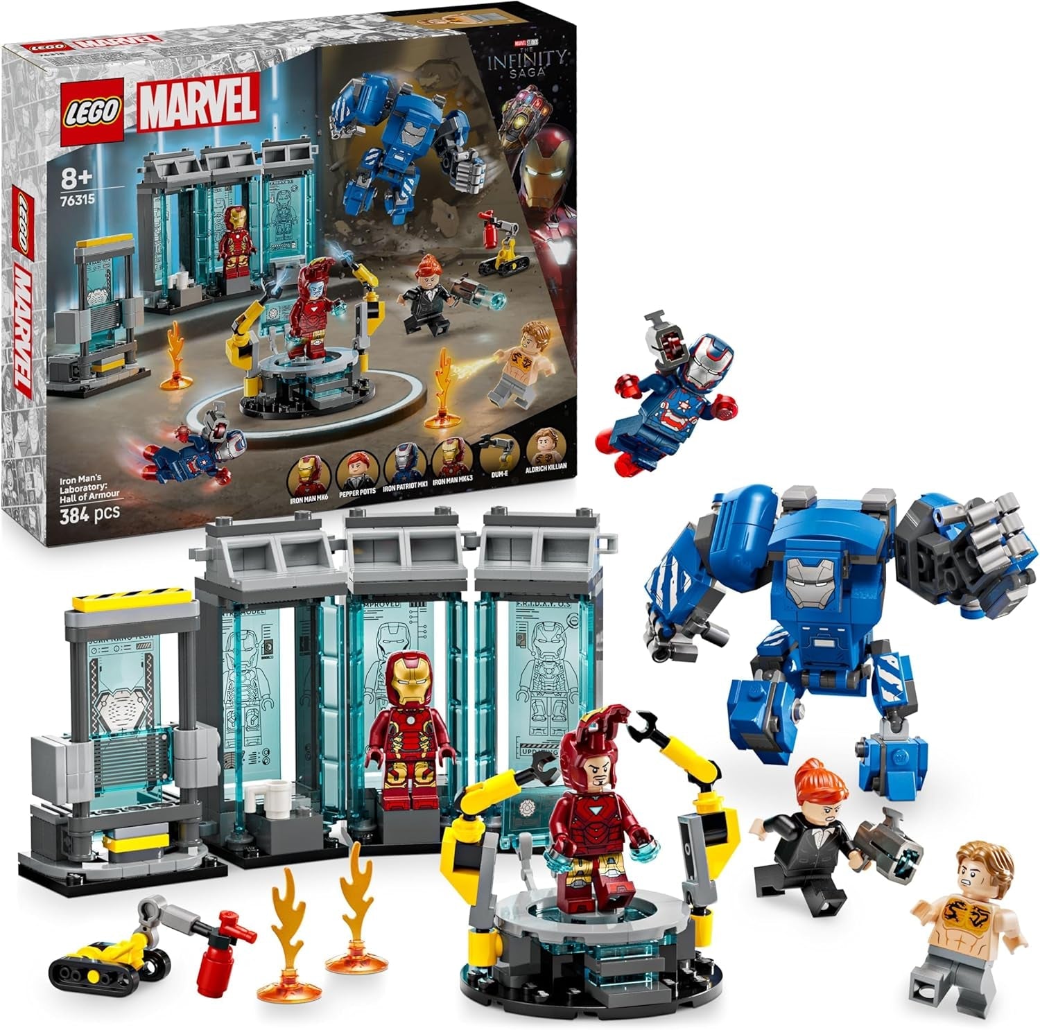 LEGO | Marvel Iron Mans Labor: Halle der Rüstungen - Superhelden Spielzeug mit Einer Mech Figur, 5 Minifiguren inkl. Aldrich Killian - Avengers Geschenk für Jungen und Mädchen ab 8 Jahren 76315