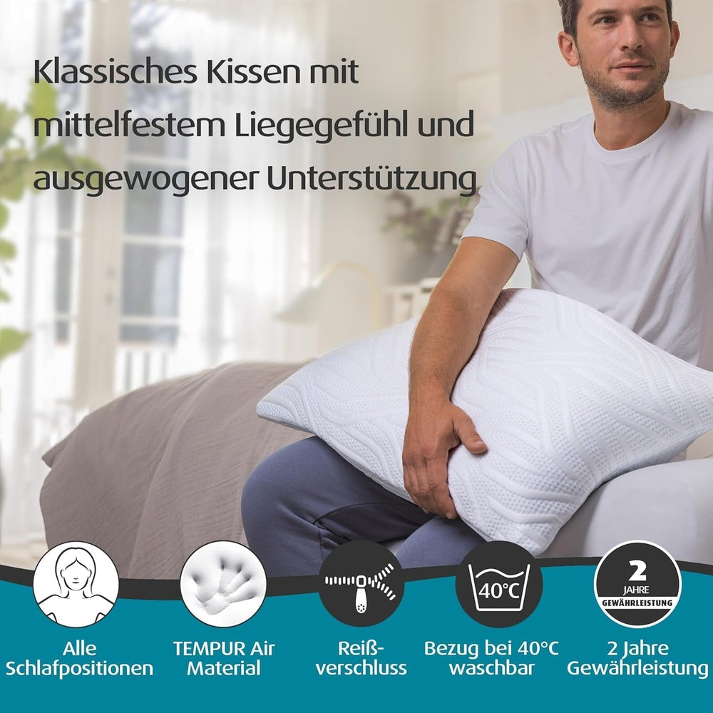 Oreiller de couchage TEMPUR Comfort Air Medium, Oreiller respirant pour chaque position de sommeil, OEKO-TEX MADE in GREEN, fermeté moyenne, 40 X 80 Cm Oreillers standards Naty Shop