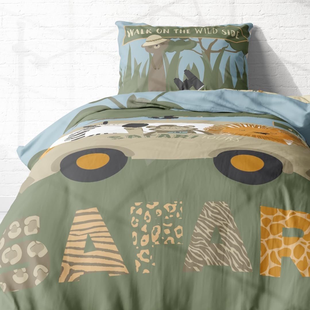 Set de lenjerie de pat pentru copii, animale, 100% bumbac cu fermoar Lenjerie de pat - copii Naty Shop