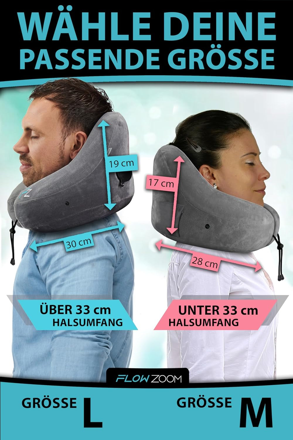 FLOWZOOM AIR Oreiller Cervical Gonflable avec Capuche - Oreiller Cervical Avion - Oreiller de Voyage - Oreiller Cervical Gonflable Rapide - Oreiller Avion - Oreiller de Voyage - Oreiller Cervical pour Adultes (Gris) Oreillers Cervicaux Orthopédiques Naty Shop