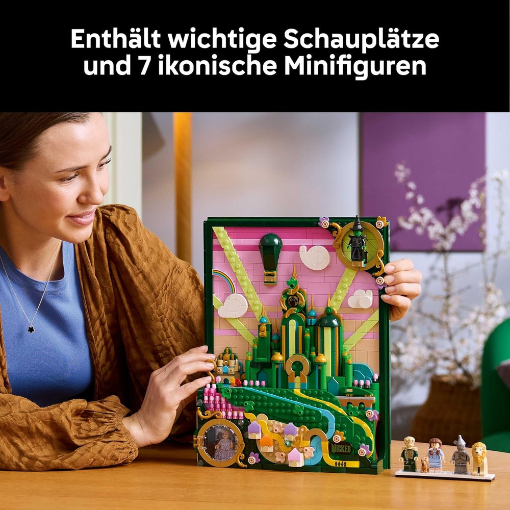 LEGO Wicked Emerald City Wandkunst - 3D Modell für Erwachsene - Modellbau mit 6 Minifiguren inkl. Dorothy sowie Toto Hundefigur - DIY Deko fürs Wohnzimmer - Geschenk für Filmfans - 75685