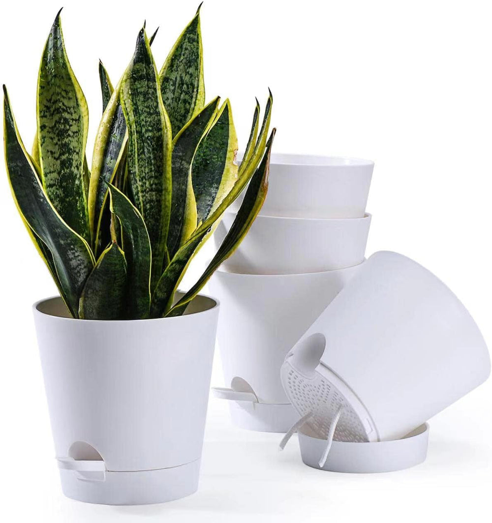 Pot de Fleur 6 Pièces 12,7 cm Jardinière à Arrosage Automatique Pot de Fleur intérieur extérieur à Drainage élevé avec Plateau de réservoir et Bord d'arrosage Jardinière de Jardin Jardin